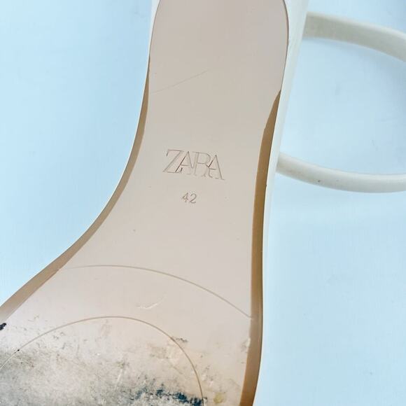 Zara White Cream Leather Ankle Heel Buckle Square Toe Heels Sandals 42 Straps 11 - Picture 14 of 14